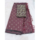 Premium Wine Brown Cotton Silk Saree with Zari Butta & Designer Sequins Blouse | Tassel Pallu