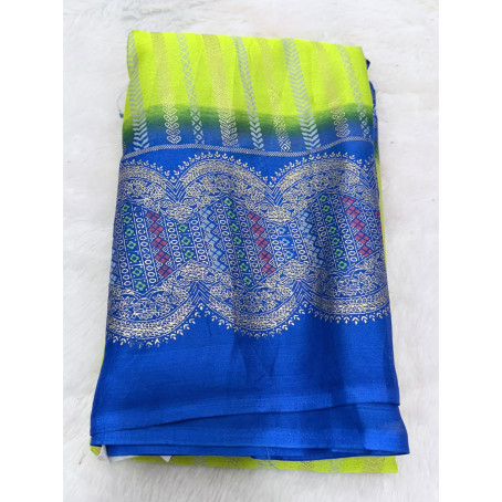 Lime Green & Royal Blue Brass Silk Saree