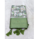 Sage Green Leafy Floral Tissue Linen Saree
