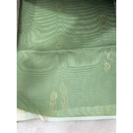 Sage Green Leafy Floral Tissue Linen Saree