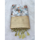 Gold Leafy Floral Tissue Linen Saree