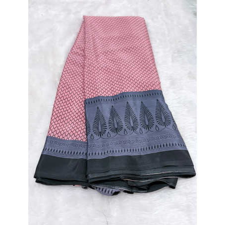crape saree with peach pink
