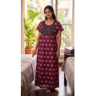 Women's Premium Cotton Printed Maxi Nighty – Maroon & Black | Soft Comfortable Full Length Night Gown Without pocket