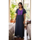 Women's Premium Cotton Printed Maxi Nighty  Navy Blue & Purple  Soft Comfortable Full Length Night Gown without pocket