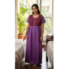 Women's Premium Cotton Printed Maxi Nighty  Purple & Maroon  Soft Comfortable Full Length Night Gown With Pocket
