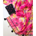 Vibrant Pink & Yellow Tie-Dye Linen Saree with Black Heart Motif Blouse