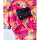 Vibrant Pink & Yellow Tie-Dye Linen Saree with Black Heart Motif Blouse