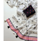 White Tie-Dye Linen Saree with Black Heart Contrast Blouse