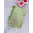 Pastel Green Raw Cotton Saree with Metallic Checks, Gold Zari Border & Beaded Motifs