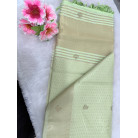Pastel Green Raw Cotton Saree with Metallic Checks, Gold Zari Border & Beaded Motifs