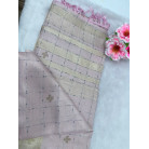 Pastel Pink Raw Cotton Saree with Metallic Checks, Gold Zari Border & Beaded Motifs
