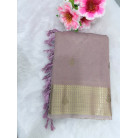 Pastel Onion Pink Raw Cotton Saree with Metallic Checks, Gold Zari Border & Beaded Motifs