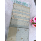Pastel Ice Blue Raw Cotton Saree with Metallic Checks, Gold Zari Border & Beaded Motifs