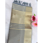Muted Charcoal Grey Raw Cotton Saree with Metallic Checks, Gold Zari Border & Beaded Motifs