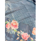 Elegant Dark Teal Floral Print Linen Cotton Saree with Green Border