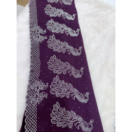 Royal Grape Purple Premium Stone Work Saree with Elegant Peacock Border Design