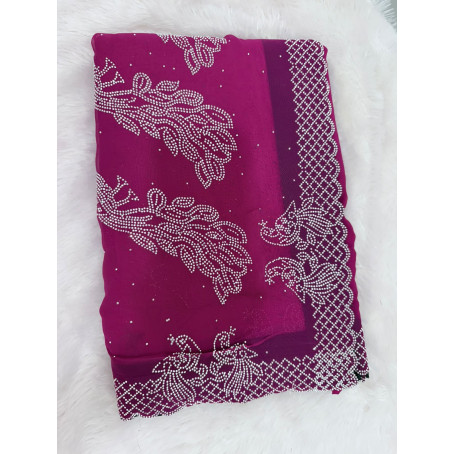 Royal Rani Pink Premium Stone Work Saree with Elegant Peacock Border Design