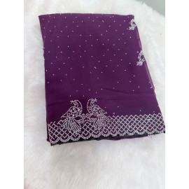 Royal Grape Purple Premium Stone Work Saree with Elegant Peacock Border Design