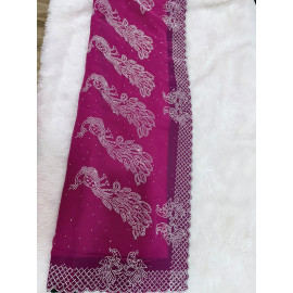 Royal Rani Pink Premium Stone Work Saree with Elegant Peacock Border Design