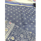 Navy Blue Floral Printed Cotton Saree with Gold Zari Border – Elegant Traditional Wear Saree