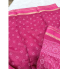 Navy Pink Floral Printed Cotton Saree with Gold Zari Border – Elegant Traditional Wear Saree