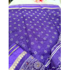 Navy Purple Floral Printed Cotton Saree with Gold Zari Border – Elegant Traditional Wear Saree
