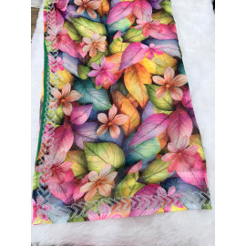 Women's Premium Digital Floral Print Georgette Saree with Diamond Stone Border – Pink & Green & Blue Party Wear Saree