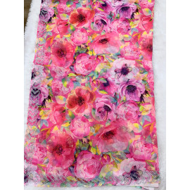 Women's Premium Digital Floral Print Georgette Saree with Diamond Stone Border – Pink  Party Wear Saree