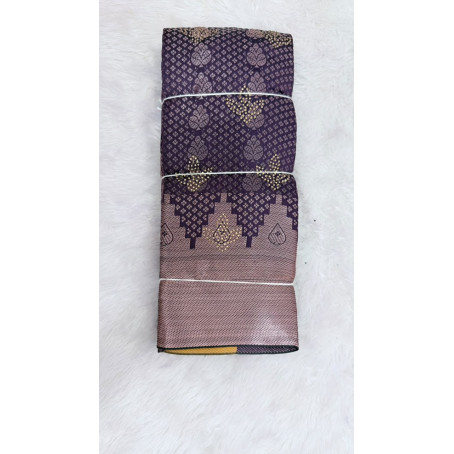 Premium Jacquard Silk Saree with Gold Zari Weaving – Deep Purple Traditional Party Wear Saree