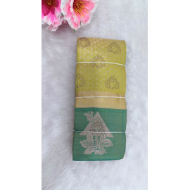 Premium Jacquard Silk Saree with Stone floral Design  – Yellow & Green Traditional Party Wear Saree
