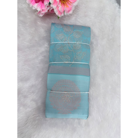 Premium Jacquard Silk Saree with Stone floral Design  – Blue Traditional Party Wear Saree