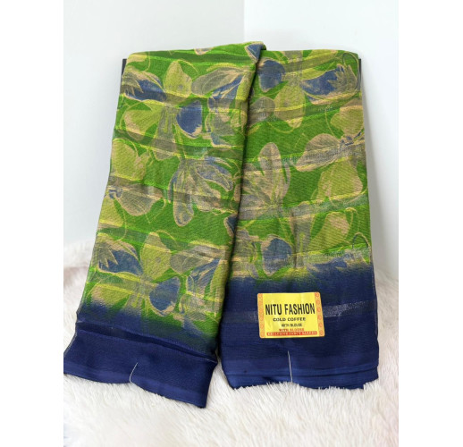 Moss Chiffon Floral Print Party Wear Saree with Blouse Piece