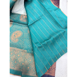 Teal Green Soft Silk Saree with Copper Zari Paisley Design & Rich Jacquard Border