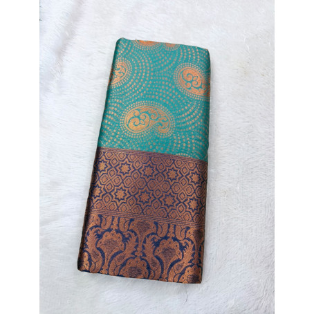 Teal Green Soft Silk Saree with Copper Zari Paisley Design & Rich Jacquard Border