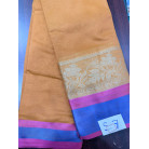 Mustard Yellow Soft Silk Saree with Gold Floral Zari Border & Royal Blue Pallu