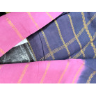 Pink Cotton Silk Saree with Navy Blue Contrast Border & Gold Zari & without blouse