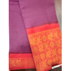 Maroon Soft Cotton Saree with Red Temple Border & Traditional Gold Zari Weaving