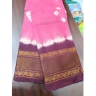 Pink Tie-Dye Cotton Saree with Maroon Zari Border
