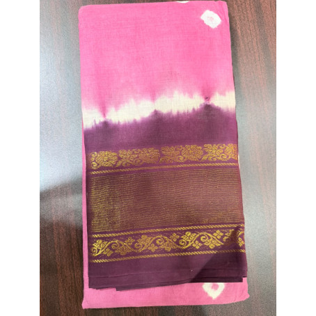 Pink Tie-Dye Cotton Saree with Maroon Zari Border