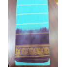 Turquoise Blue Cotton Saree with Purple Peacock Zari Border & without blouse
