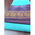 Turquoise Blue Cotton Saree with Purple Peacock Zari Border & without blouse
