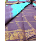 Turquoise Blue Cotton Saree with Purple Peacock Zari Border & without blouse