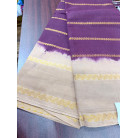 Purple & Beige Cotton Saree with Gold Zari Border
