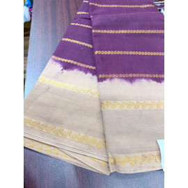 Purple & Beige Cotton Saree with Gold Zari Border