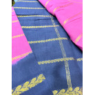 Pink Cotton Saree with Navy Blue Contrast Border & Gold Zari