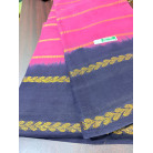 Pink Cotton Saree with Navy Blue Contrast Border & Gold Zari