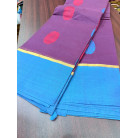 Purple Cotton Saree with Sky Blue Contrast Border & Woven Butta Design