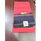 Bright Pink Cotton Saree with Navy Blue Contrast Border & Gold Zari 