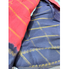 Bright Pink Cotton Saree with Navy Blue Contrast Border & Gold Zari 