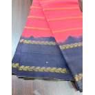 Bright Pink Cotton Saree with Navy Blue Contrast Border & Gold Zari 
